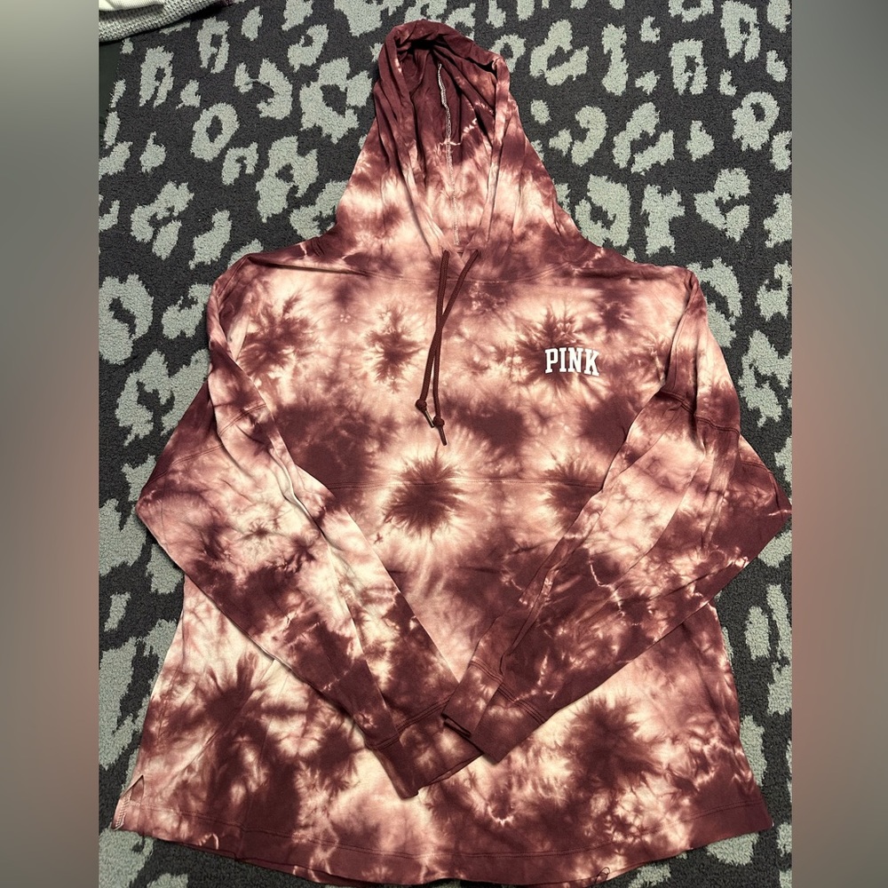 Pink tye dyed hooded long sleeve T-shirt